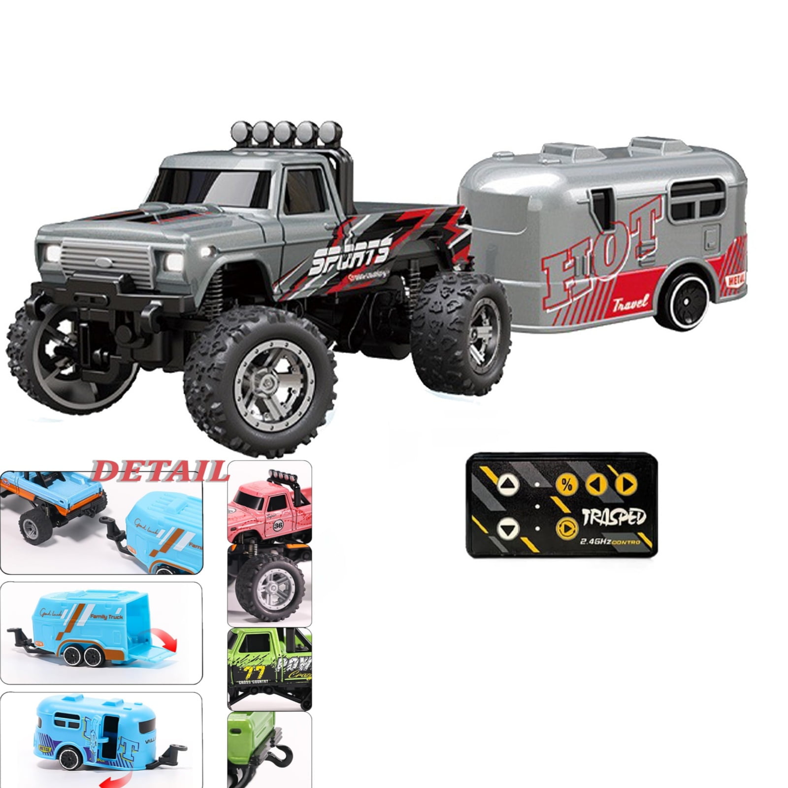 Mini Rc Monster Truck, Rc Semi Truck with Trailer, 1/64 Scale Mini ...