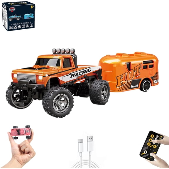 Mini Rc Monster Truck, Three Speed Levels, 2.4G Remote Control, Rc Monster Truck with LED Lights and Trailer, Ensures Durability, Suitable for Multiplayer Play