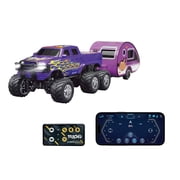 Mini Rc Truck,1/64 Scale Mini Remote Control Truck with Trailer, 2.4Ghz Remote Control & APP, Rechargeable Alloy Shell RC Cars with Lights, Speed/Steering Adjustable