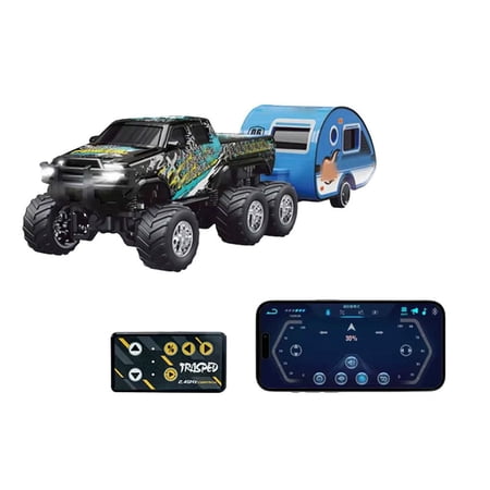 Mini Rc Truck,1/64 Scale Mini Remote Control Truck with Trailer, 2.4Ghz Remote Control & APP, Rechargeable Alloy Shell RC Cars with Lights, Speed/Steering Adjustable