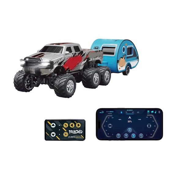 Mini Rc Truck,1/64 Scale Mini Remote Control Truck with Trailer, 2.4Ghz Remote Control & APP, Rechargeable Alloy Shell RC Cars with Lights, Speed/Steering Adjustable