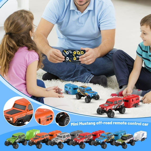 Mini Rc Truck, 1:64 Scale Monster Truck Remote Control Car with Lights, 2.4Ghz Mini Alloy Remote Control, Speed/Steering Adjustable