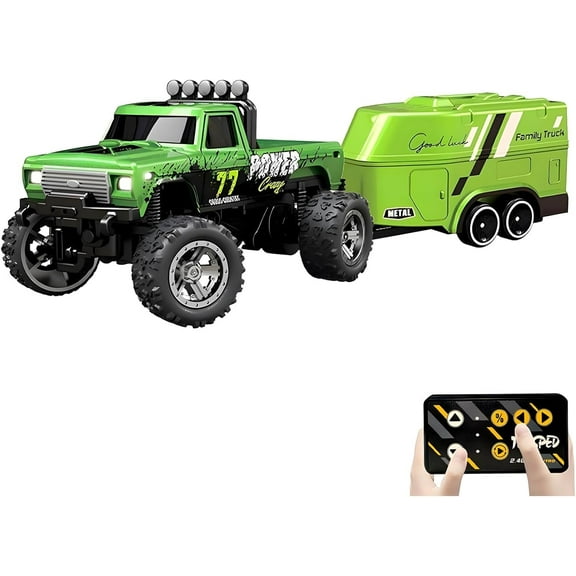Mini Rc Truck, Mini RC Monster Truck, 1:64 Scale Monster Truck Remote Control Car with Lights, 2.4Ghz Remote Control, Speed/Steering Adjustable