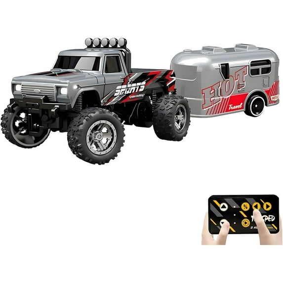 Mini Rc Truck, Mini RC Monster Truck, 1:64 Scale Monster Truck Remote Control Car with Lights, 2.4Ghz Remote Control, Speed/Steering Adjustable