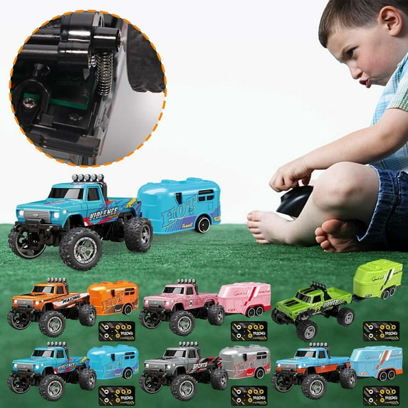 Mini Rc Truck, Rc Semi Truck with Trailer, 1:64 Scale Truck Remote Control Car with Lights, 2.4Ghz Remote Control, Mini Plastic Truck Rc, Speed/Steering Adjustable