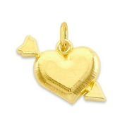 GOLDEN FIRE Mini Real Solid Gold Heart Charm Available in 10k or 14k, Micro Heart with Cupids Arrow Charm to attach to Charm Bracelet or Necklace