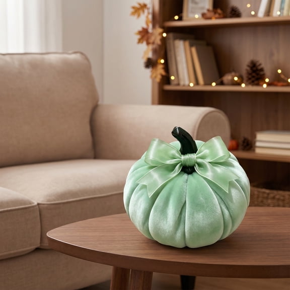 Mini Realistic Artificial Pumpkin Decoration, Creative Resin Craft Fall Ornament, Summer to Fall Transition Decor for Thanksgiving, Mantel, Shelf, Tabletop and Harvest Home Decoration, Green