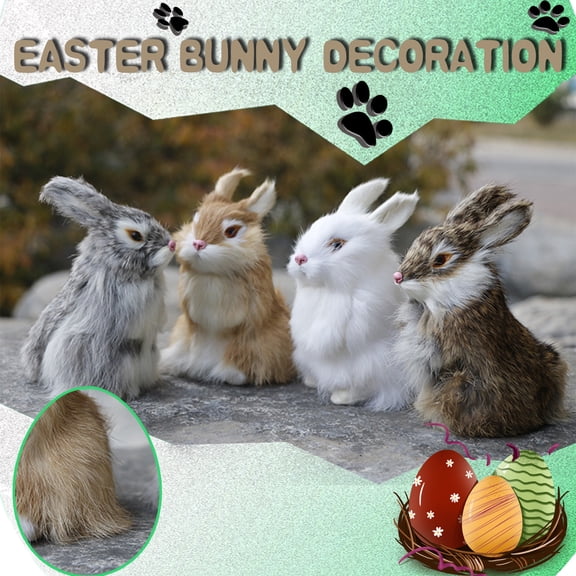 Mini Realistic Cute Plush Rabbits Fur Lifelike Animal Easter Bunny Simulation Toy Model Gift Miniatures Decorations (Rabbit Plush Toys) Yellow