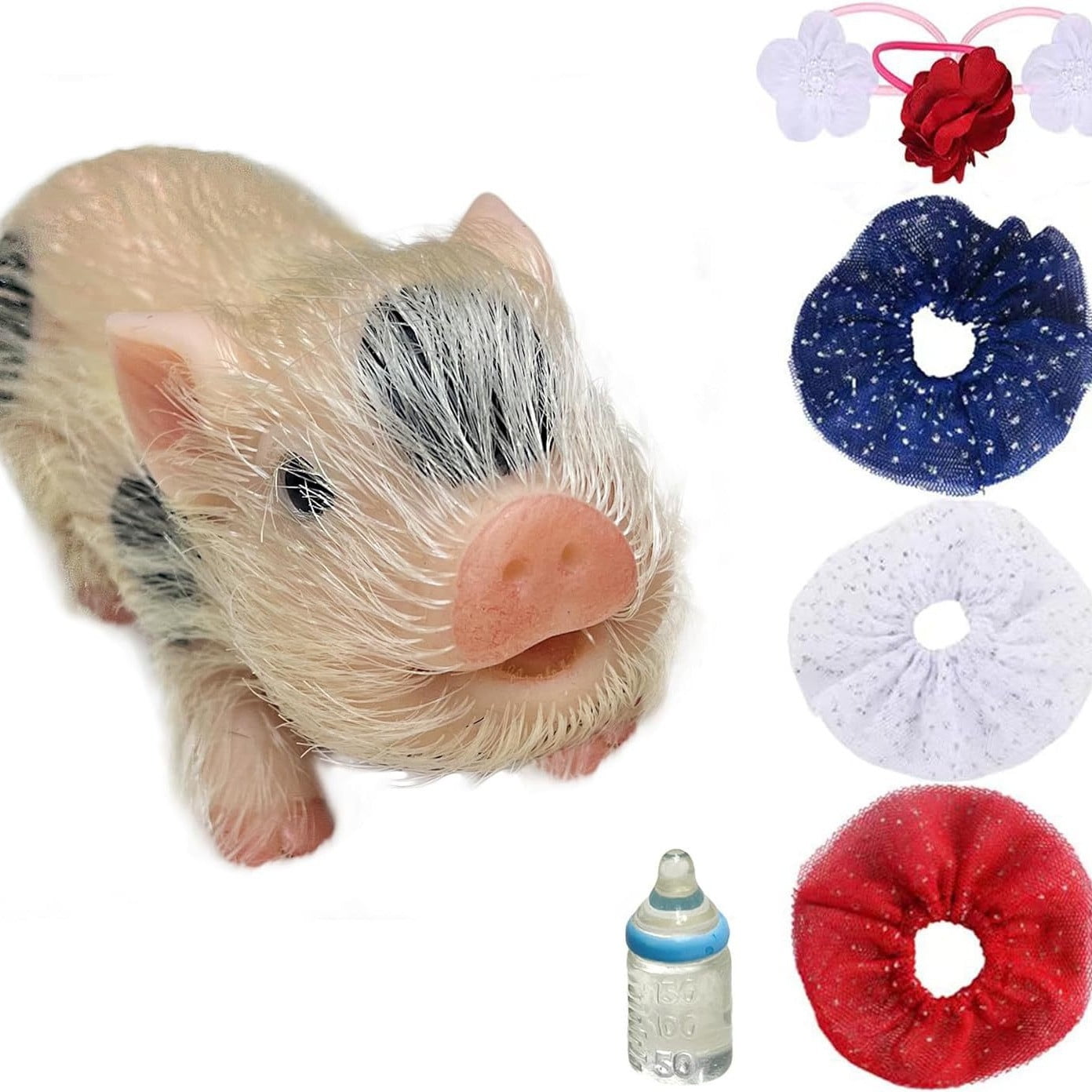 Mini Realistic Pig Doll Lifelike Newborn Soft Cute Toddler Piglet Stuffed Animal Toy with Accessories Random Color Collectible for Kids Girls Boys Room Birthday Gift Decor
