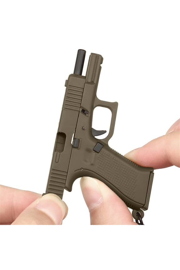 Mini Realistic Pis-tol Keychain - Detachable Magazine & Clickable Trigger - Perfect for Easter Egg Fillers & Tactical Gifts(Brown)