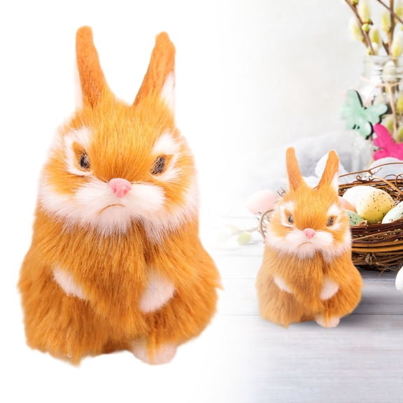 Mini Realistic Plush Rabbits, Cute Lifelike Stuffed Bunny Figurines, Home Party Decor & Gift, Brown, 4.3 in