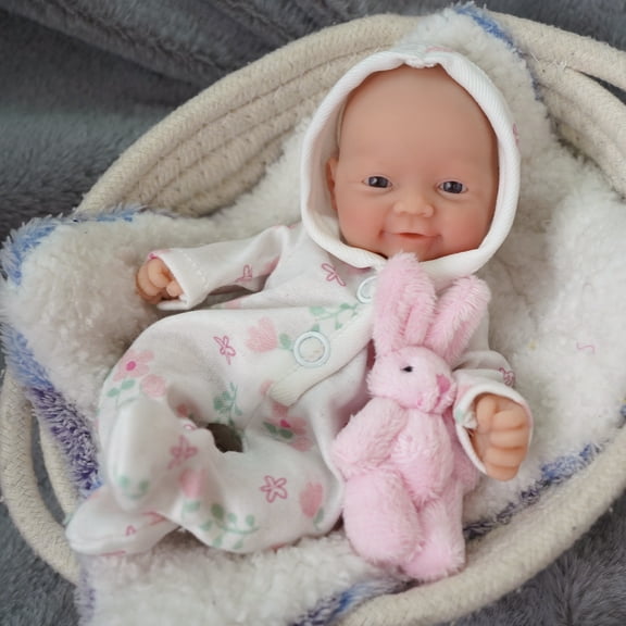 Mini Reborn Baby Doll Silicone Full Body 7 Inch Miniature Realistic Newborn Doll Lifelike Sleeping Girl The Look Real Baby Doll with Clothes Feeding Accessories for Age 3 +