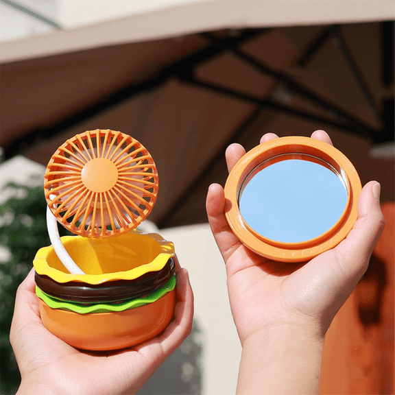 Mini Rechargeable Fan 500mAh Burger Shape Multifunction Desk 3 Speeds Including Mirror Universal Fan,A
