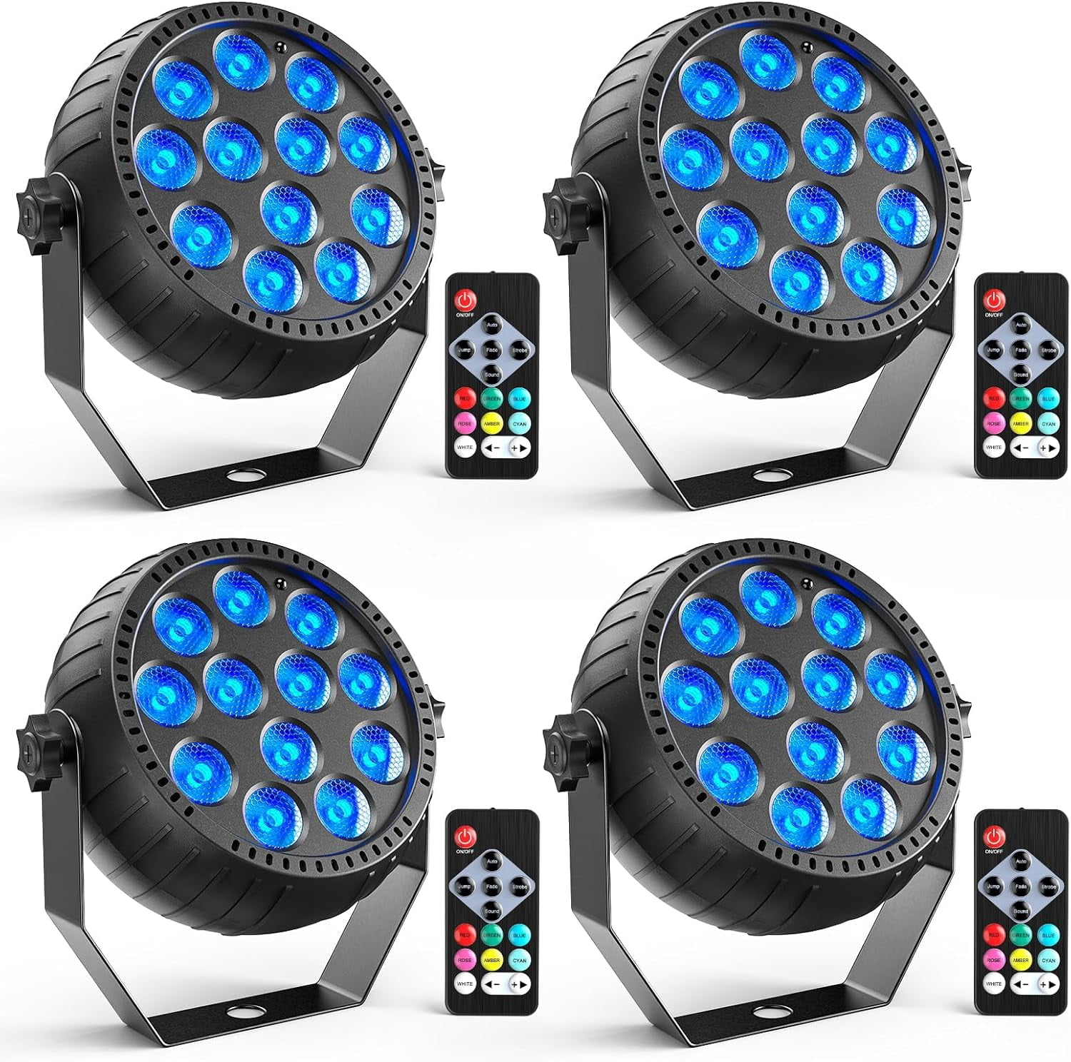 Mini Rechargeable Par Lights, Wireless 12 RGB Battery Powered Stage Lights, Sound Activated Remote Control Par Can Uplights for Indoor Events Wedding Party Church Club Stage Lighting, 4 Pack