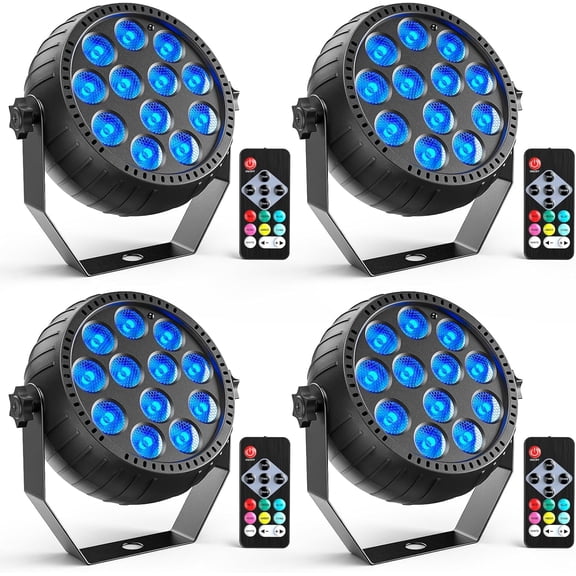 Mini Rechargeable Par Lights, Wireless 12 RGB Battery Powered Stage Lights, Sound Activated Remote Control Par Can Uplights for Indoor Events Wedding Party Church Club Stage Lighting, 4 Pack