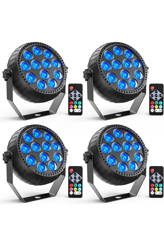 Mini Rechargeable Par Lights, Wireless 12 RGB Battery Powered Stage Lights, Sound Activated Remote Control Par Can Uplights for Indoor Events Wedding Party Church Club Stage Lighting, 4 Pack