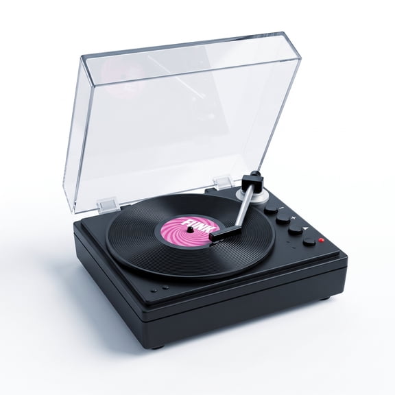 Sourcingbay Mini Retro Record Player with Speaker and Voice Recorder, 4 Discs, Black