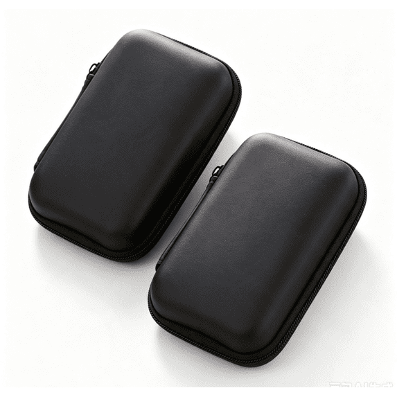 Mini Rectangle Earbuds Case 2 Pack - Portable Hard‑shell Electronic Zipper Case - Carrying Storage Pouch for Earphone, Ear Bud, Adapter, Cable, Charger, Digital Accessories Black