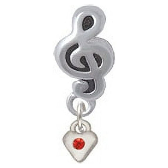 Mini Red Birthday Crystal Heart - Clef Note Charm Bead