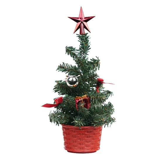 Mini Red Christmas Tree with Pot – 7.87 in PVC Tabletop Holiday Tree for Desk, Office, Home, Mall or Hotel Decoration