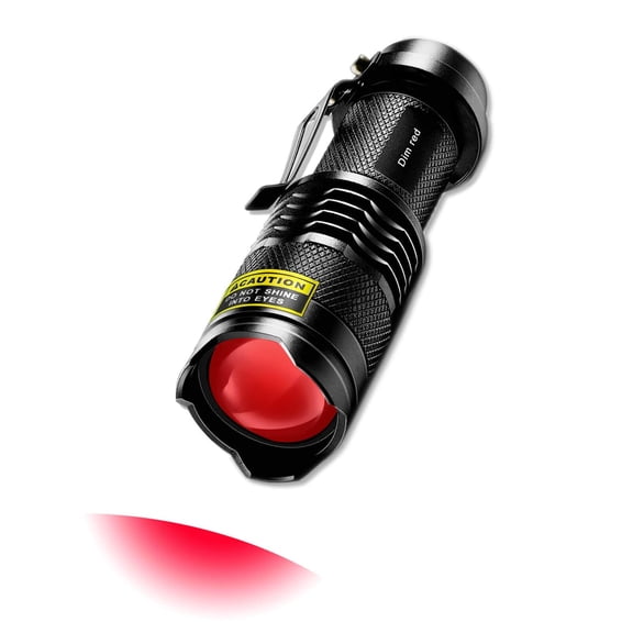 Mini Red Flashlight with Zoom Adjustable Light for Night Reading and Stargazing