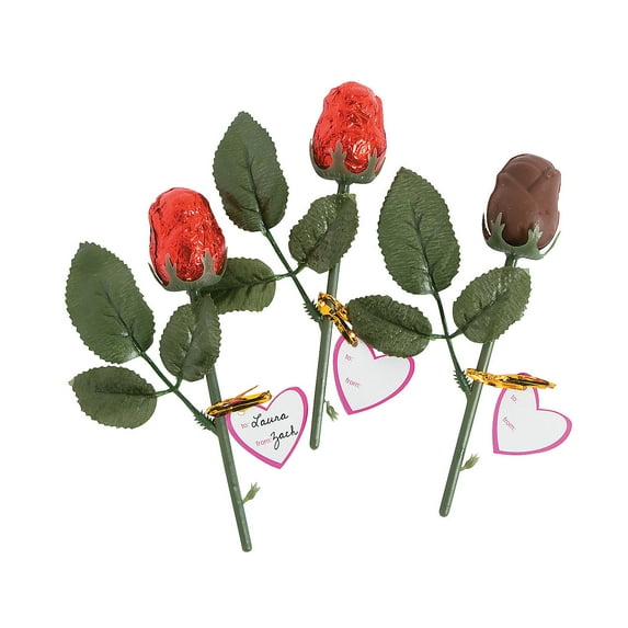 Mini Red Foil-Wrapped Chocolate Roses for Valentine's Day, Mother's Day, Anniversary, 1 Dozen, Individually Wrapped, Includes a "To/From" Heart-Shaped Card