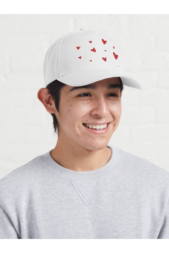 Mini Red Hearts Baseball Hat, Small Love Pattern Graphic Design, Classic Everyday Cap