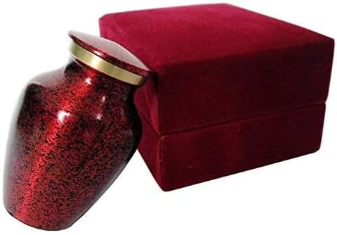 Mini Red Keepsake Urn for Human Ashes – Metal Cremation Token with Box