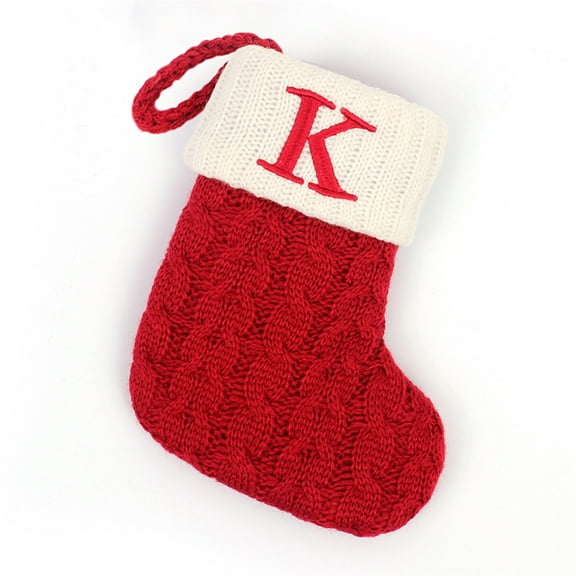 Mini Red Knit Stocking, Cebalnir Initial Monogram Embroidered Christmas Stocking, Family Fireplace Hanging Ornament Xmas Holiday Decor Gift-Letter