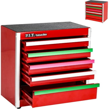 Mini Red Tool Box, Portable 3 Colorful Drawer Steel Tool Box with Magnetic Tab Locking, Red Micro Top Chest with Liner for Tools Storage, Home DIY