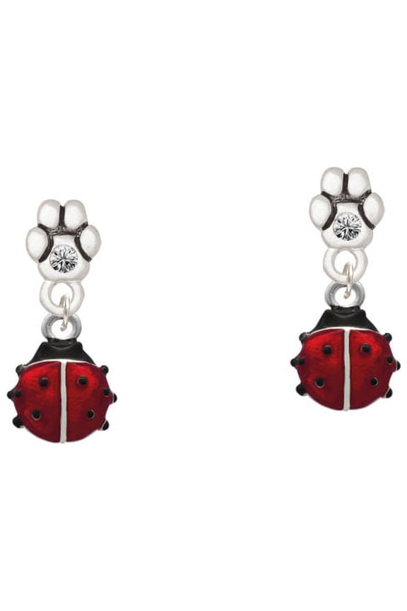 Mini Red Translucent Ladybug - Clear Crystal Paw Earrings