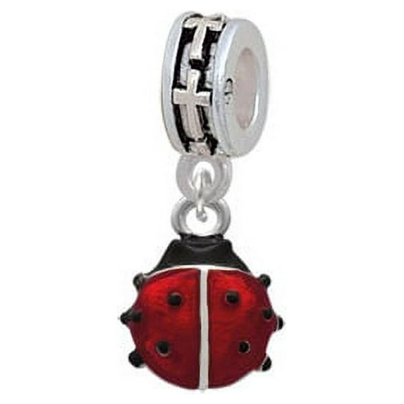 Mini Red Translucent Ladybug - Cross Charm Bead