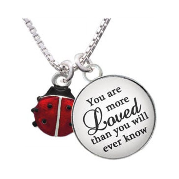Mini Red Translucent Ladybug You are more Loved than you Know Glass Dome Necklace, 18"+2"