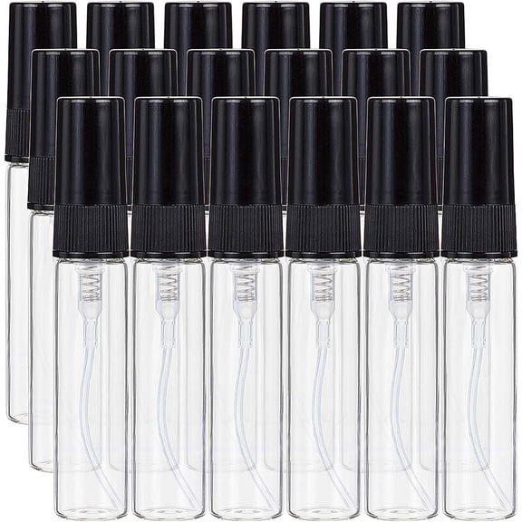 Mini Refillable Glass Spray Bottles with Plastic Fine Mist Sprayer Dust Cap for Perfume Essential Oil Clear 7.65x1.4cm Capacity: 5ml