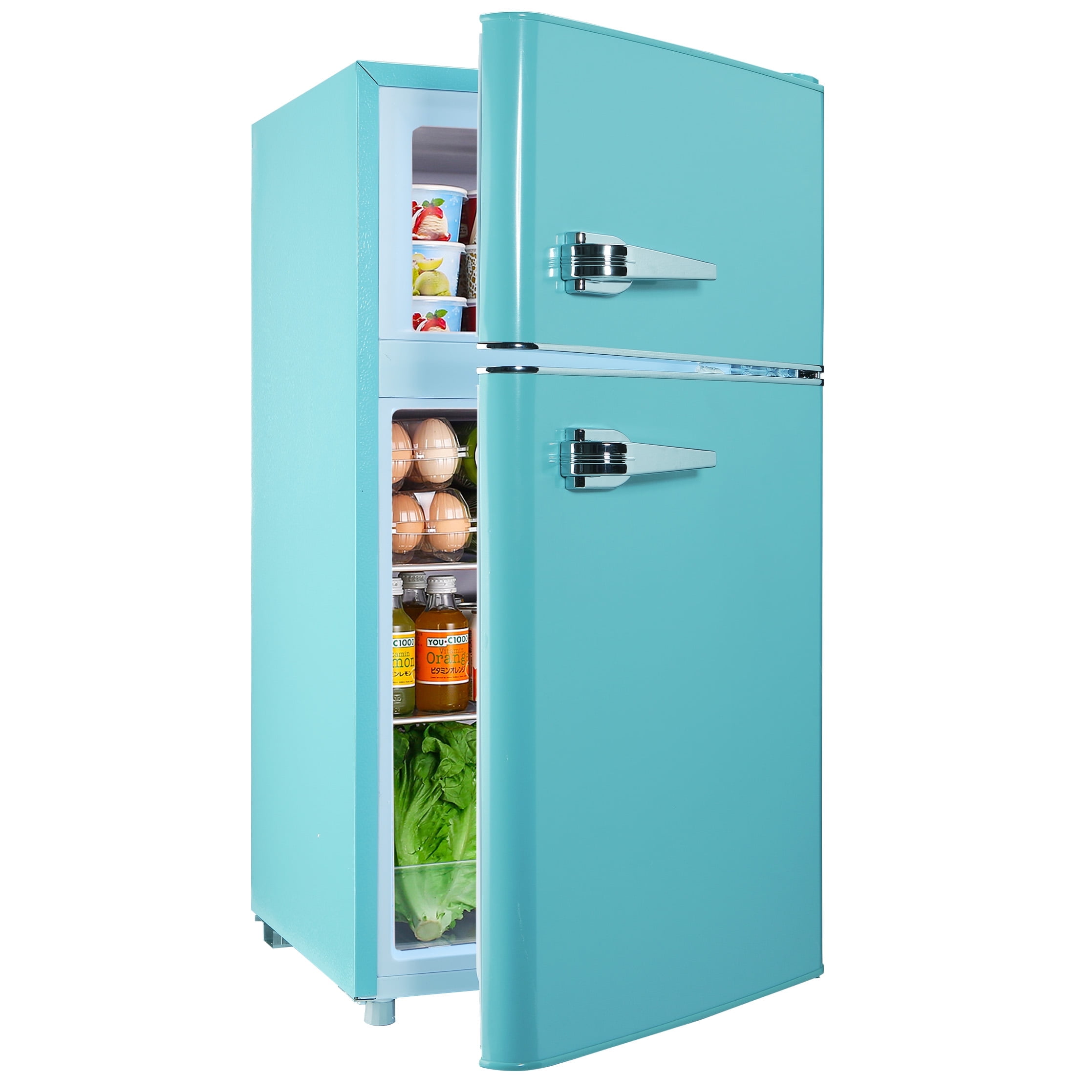 Mini Refrigerator with Double Door/3.5Cu.ft/Freezer,for Gameroom/Bedroom/Apartment/Dorm,Blue
