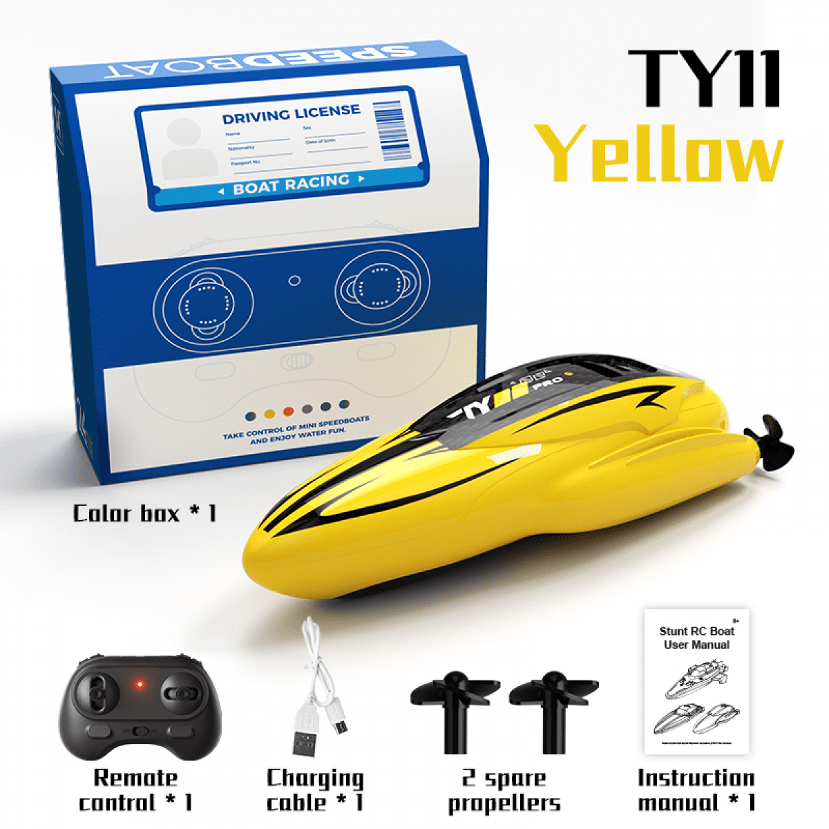 Mini Remote Control Boat for Adults, 2.4G RC Water Toys for Pool Electric Boat for Aged 14+ Christmas Birthday Gifts(Yellow)