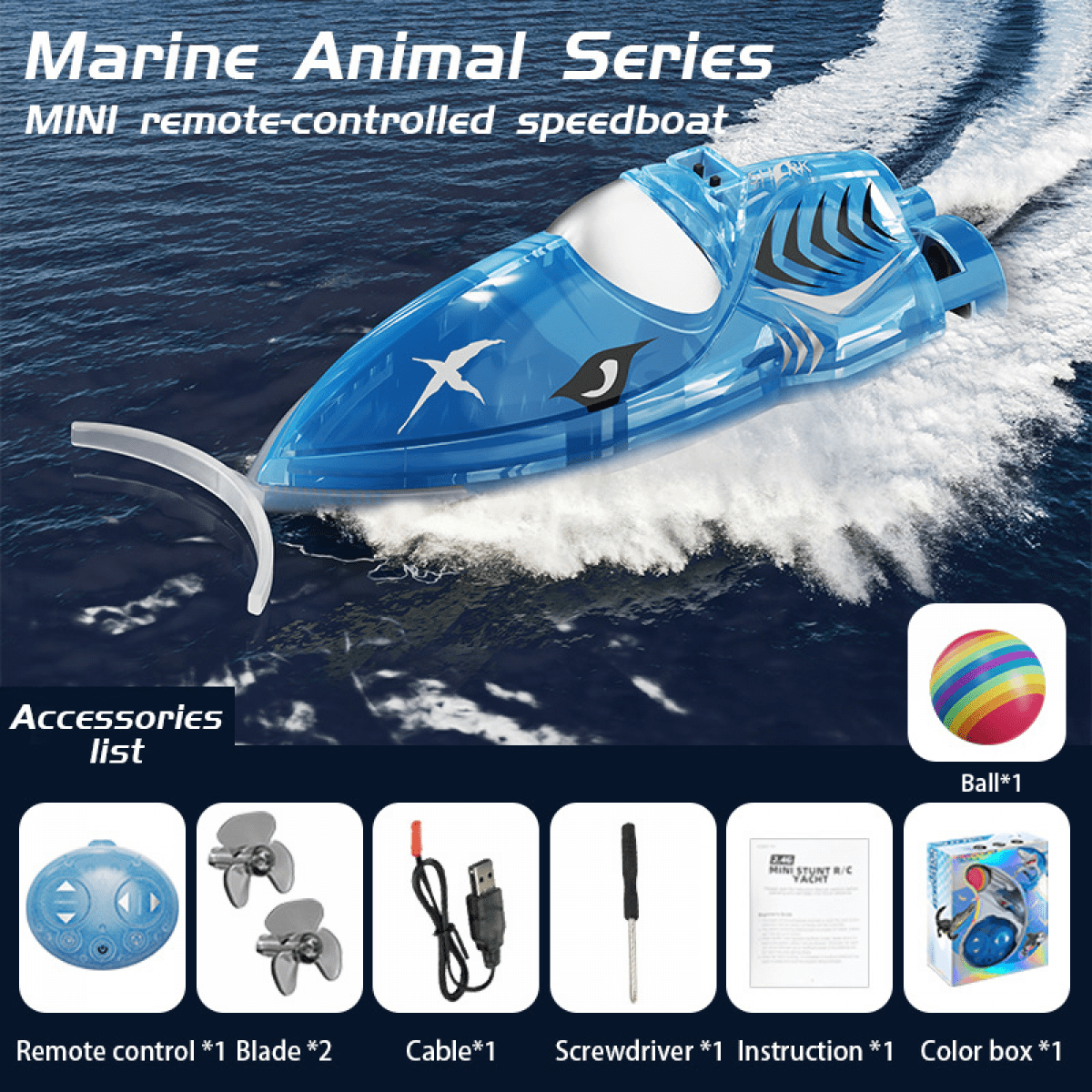 Mini Remote Control Boat for Kids, 360° Rotation RC Water Toys for Pool with Lights for Boys Girls Christmas Birthday Gifts - Shark