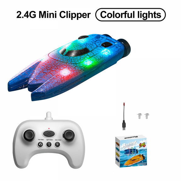 Mini Remote Control Boat for Kids, Waterproof Electric Racing Boat with Lights for Pools Lake, Outdoor Water Toys for Adults Birthday Gifts(Blue)