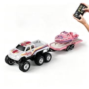 Mini Remote Control Car 164 2.4G RC Alloy Off-road with Speedboat and Lights for Age 6-12 Kids Boys Girls,Christmas and Birthday Gifts,White