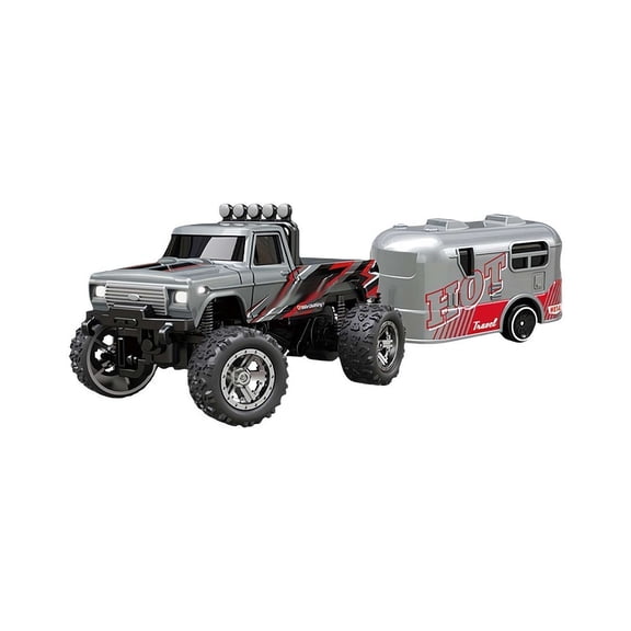 Mini Remote Control Car with Trailer, 1:64 Scale Alloy RC Car, 2.4GHz Off-Road Vehicle with LED Lights, USB-C Charging
