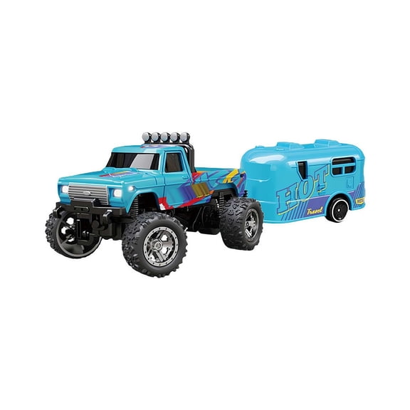 Mini Remote Control Car with Trailer, 1:64 Scale Alloy RC Car, 2.4GHz Off-Road Vehicle with LED Lights, USB-C Charging