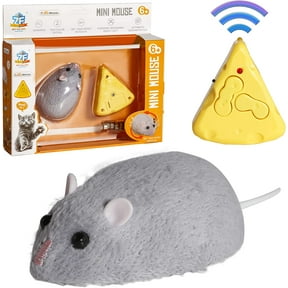 Mini Remote Control Rat Fake Mouse Prank Toy with Cheese Controller, Realistic Stuffed Animal Plush Mouse Interactive Cat Toys Halloween Trick Spooky Funny Toy for Cats Dogs Kids (Grey)