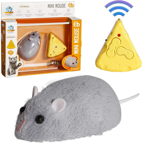 Mini Remote Control Rat Fake Mouse Prank Toy with Cheese Controller, Realistic Stuffed Animal Plush Mouse Interactive Cat Toys Halloween Trick Spooky Funny Toy for Cats Dogs Kids (Grey)