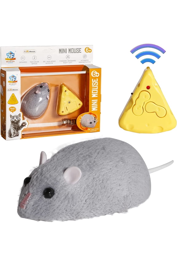 Mini Remote Control Rat Fake Mouse Prank Toy with Cheese Controller, Realistic Stuffed Animal Plush Mouse Interactive Cat Toys Halloween Trick Spooky Funny Toy for Cats Dogs Kids (Grey)