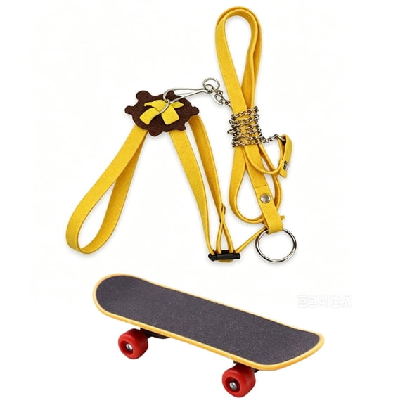 Mini Reptile Skateboard with Adjustable Tortoise Harness Leash Set Lightweight Small Pet Walking Training Skateboard Tiny Turtle Outdoor Activity Accessory for Small Terrapin Reptile Pets