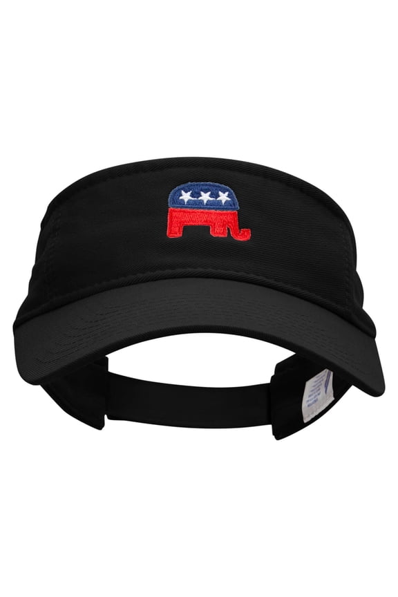Mini Republican Elephant Embroidered Pro Style Cotton Twill Washed Visor - Black OSFM