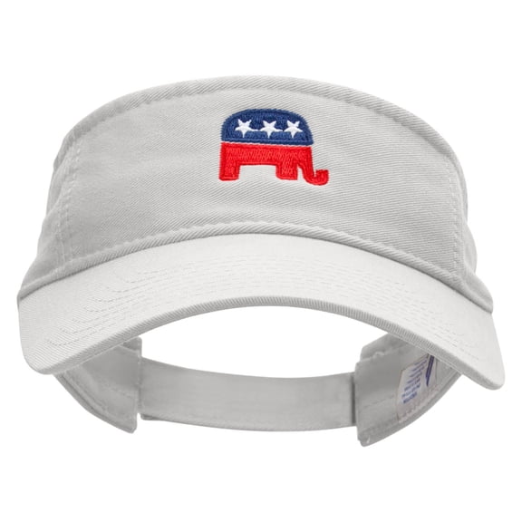 Mini Republican Elephant Embroidered Pro Style Cotton Twill Washed Visor - White OSFM