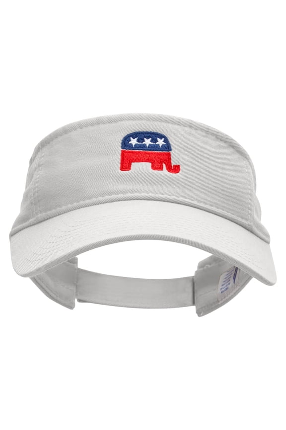 Mini Republican Elephant Embroidered Pro Style Cotton Twill Washed Visor - White OSFM