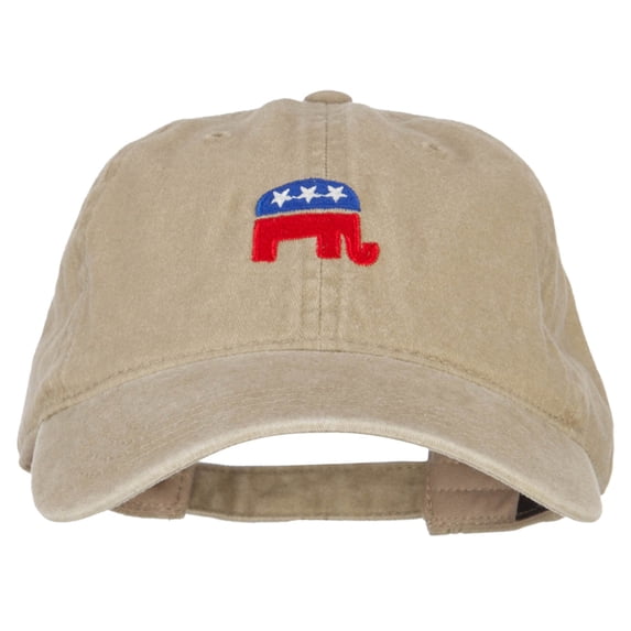 Mini Republican Elephant Embroidered Washed Buckle Cap - Khaki OSFM
