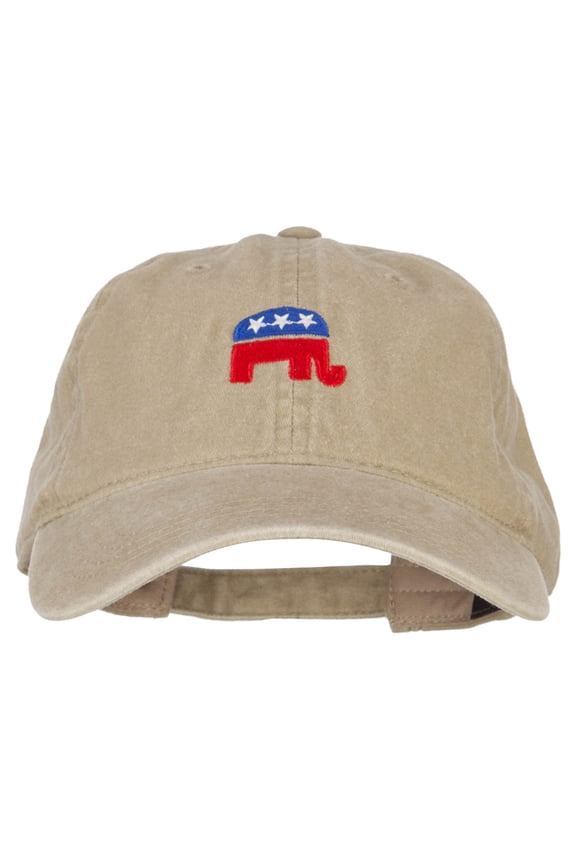 Mini Republican Elephant Embroidered Washed Buckle Cap - Khaki OSFM